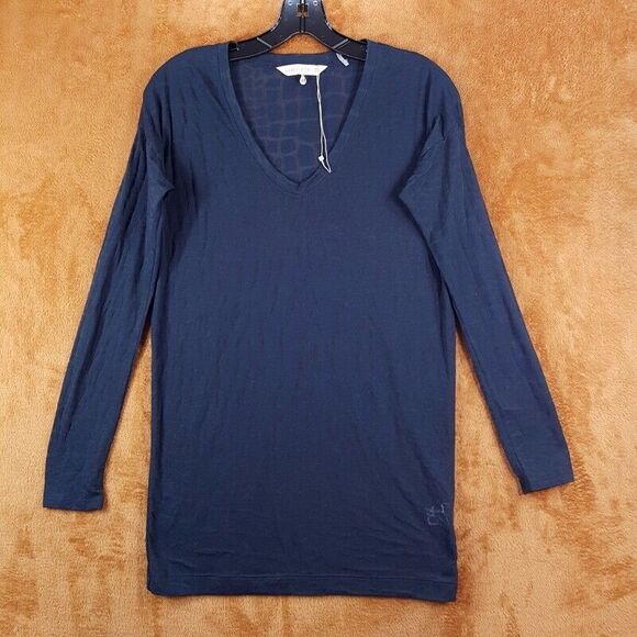 REBECCA TAYLOR Top Womens XS Blue Pullover Fitted Sheer Patterned Stretch - Picture 1 of 7